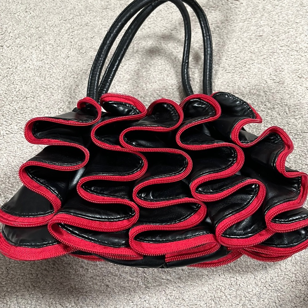 Funky black and red zipper purse - Squared by Sandra Roberts